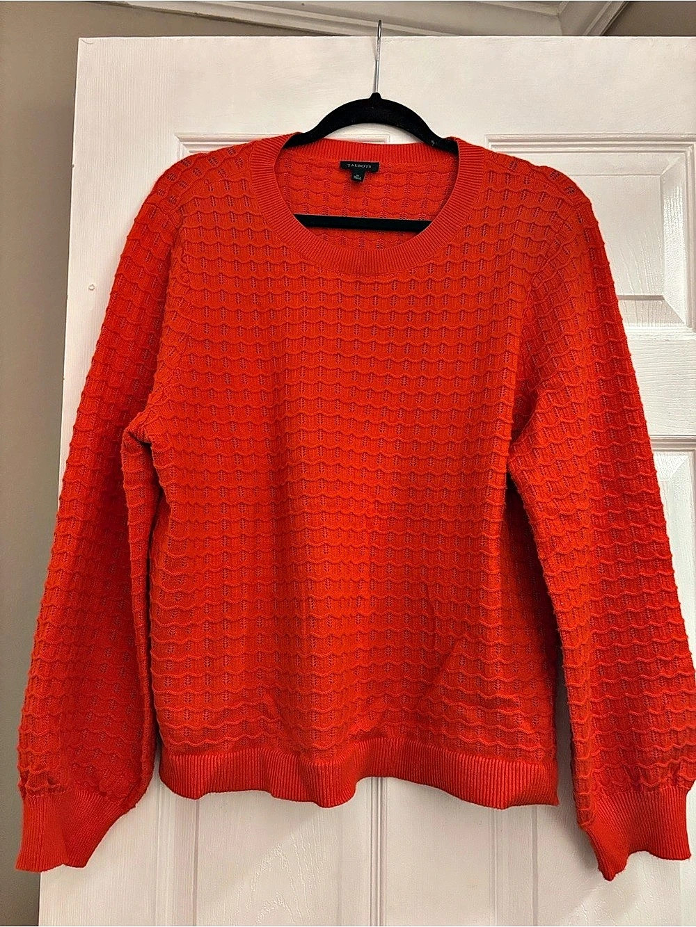 Talbots Pointelle Crewneck Pullover Textured Sweater Orange XL Like new